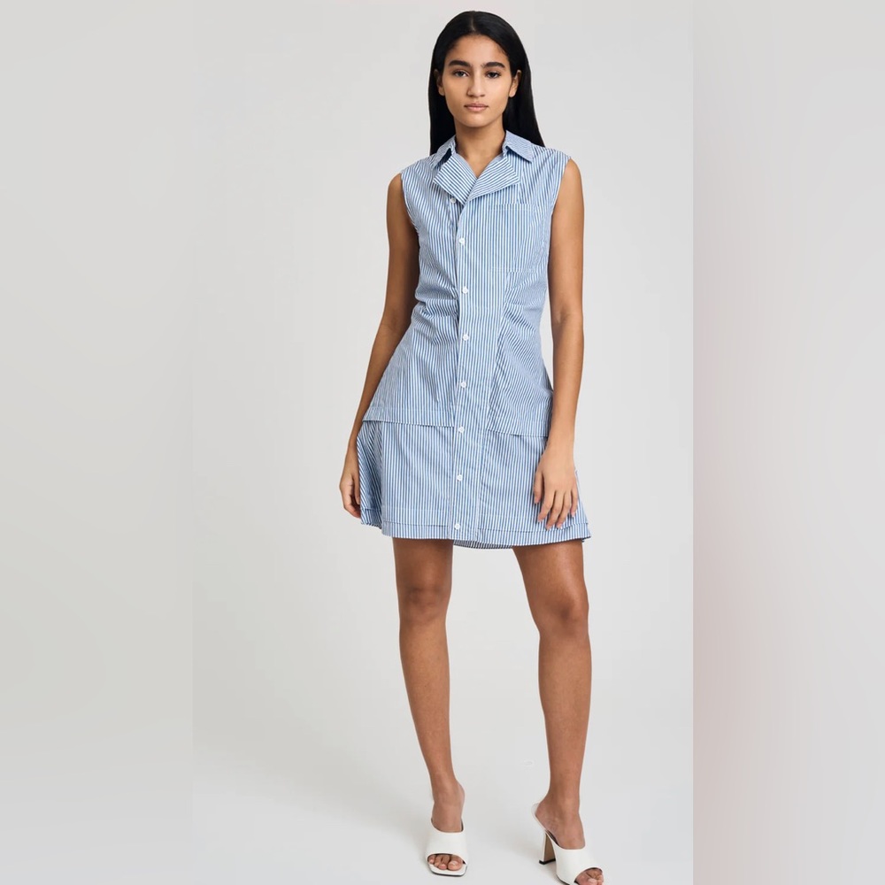 Derek Lam 10 Crosby Satina Sleeveless Shirt Dress Striped Blue White 6